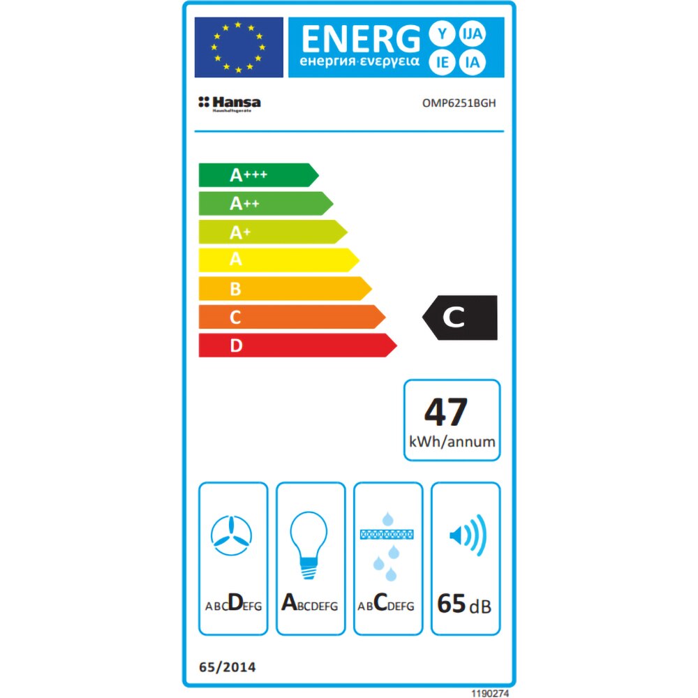 Hota incorporabila HANSA OMC6551BH, 1 motor, 652 m3/h, L 60 cm, negru