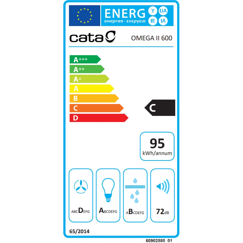 Hota decorativa CATA Omega 600 BK/M, 1 motor, 645 m3/h, L 60 cm, negru