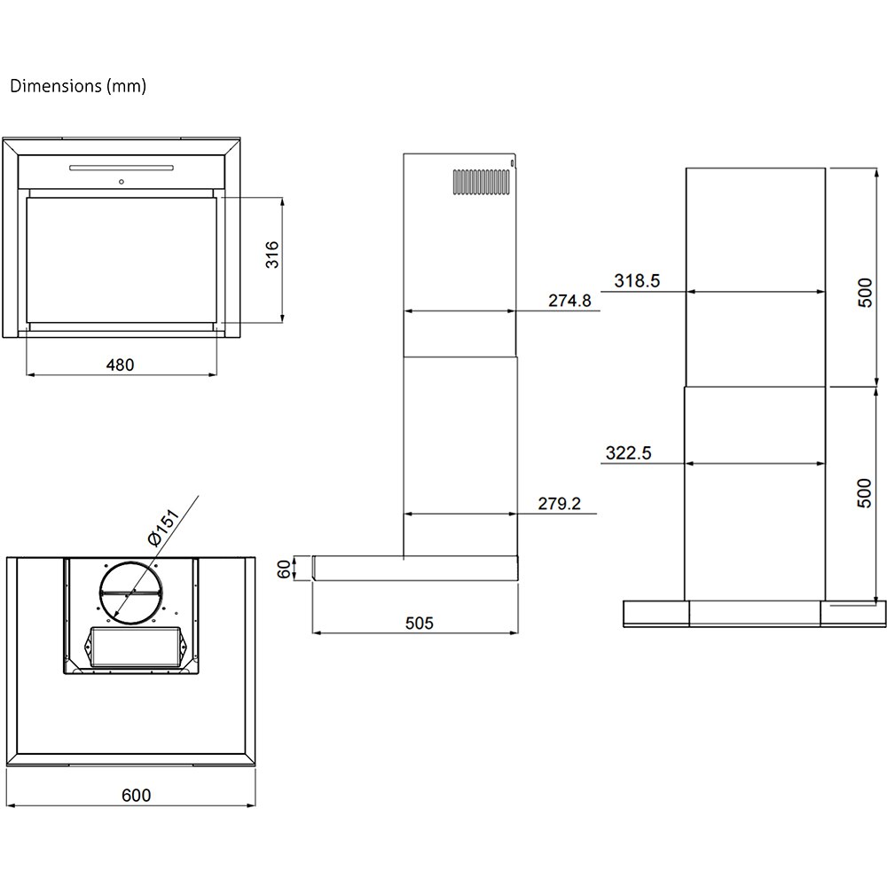 Hota decorativa TURBIONAIRE Elva 60 WS TEV60WS, 1 motor, 692 m3/h, L 60 cm, inox