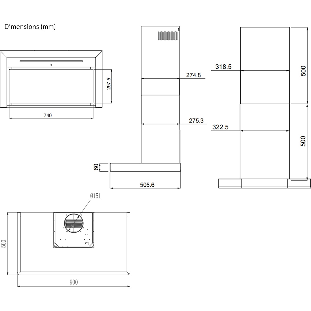 Hota decorativa TURBIONAIRE Elva 90 WS TEV90WS, 1 motor, 692 m3/h, L 90 cm, inox
