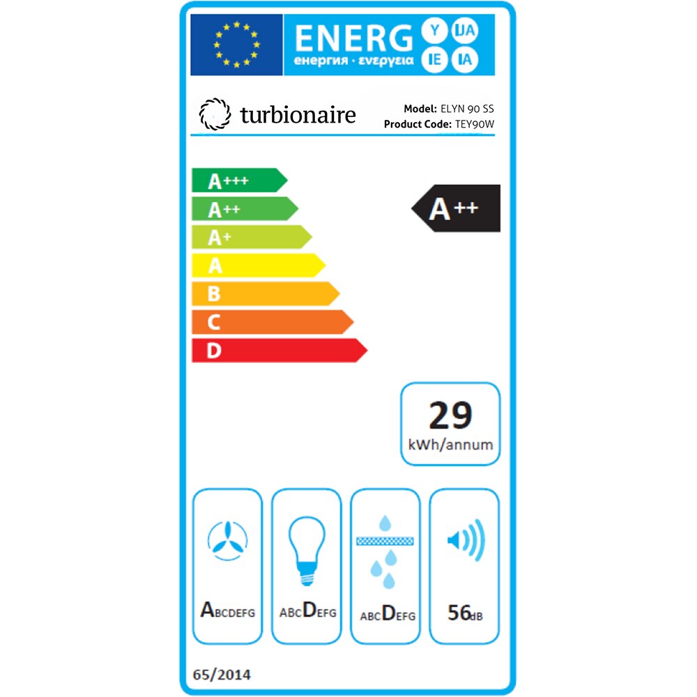 Hota decorativa TURBIONAIRE Elyn 90 S TEY90W, 1 motor, 706 m3/h, L 90 cm, inox