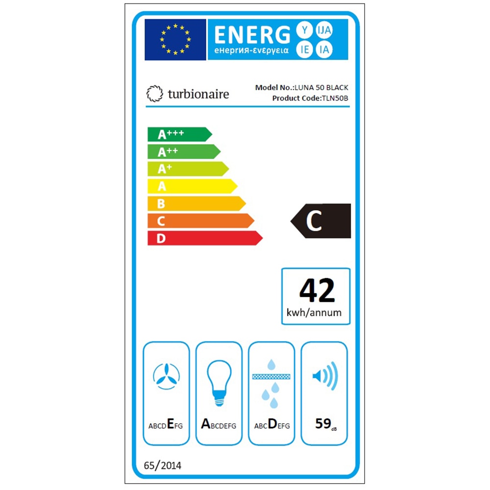 Hota incorporabila TURBIONAIRE Luna 50 B TLN50B, 1 motor, 434 m3/h, L 50 cm, negru