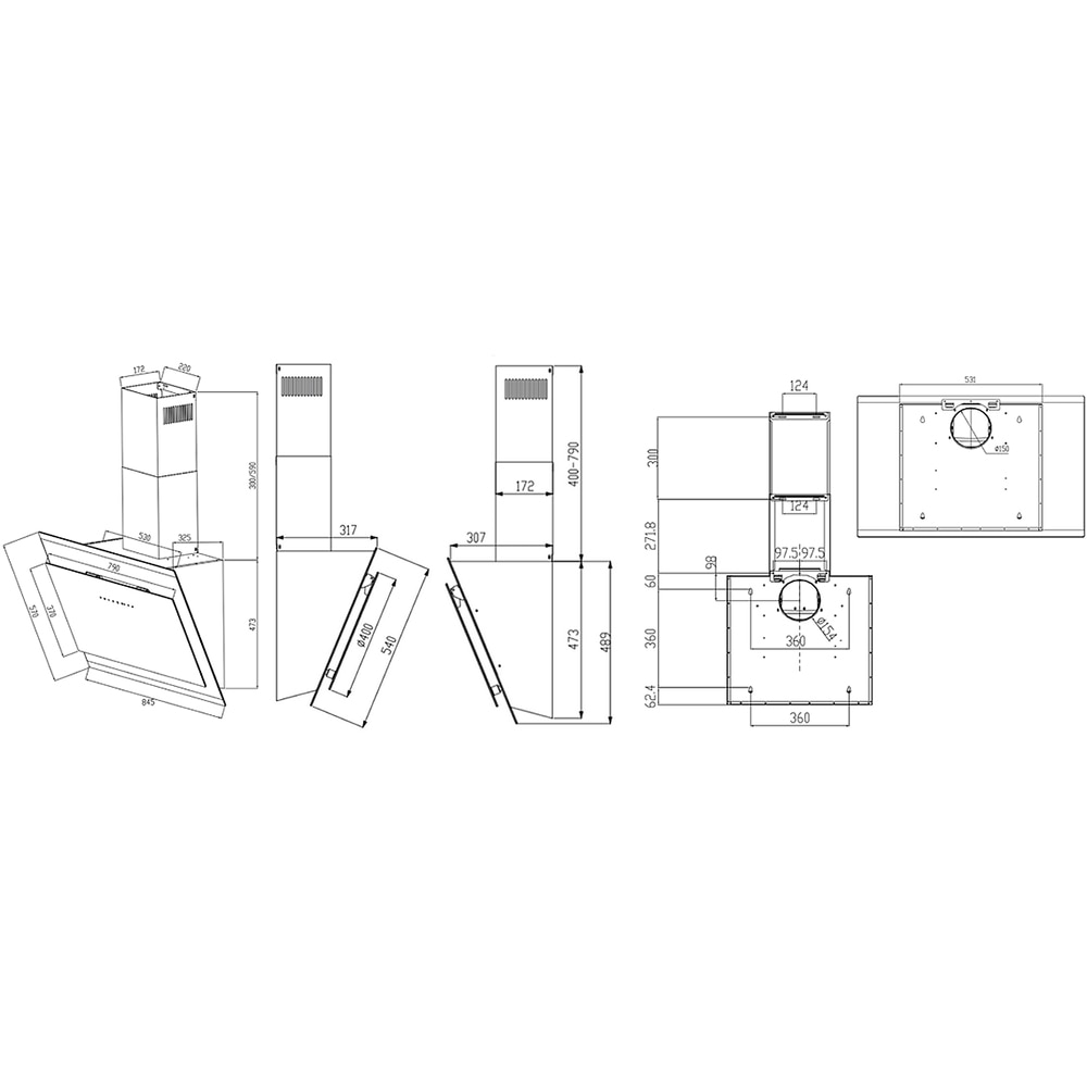 Hota decorativa TURBIONAIRE Ivy 85 B TVY85WB, 1 motor, 706 m3/h, L 85 cm, negru
