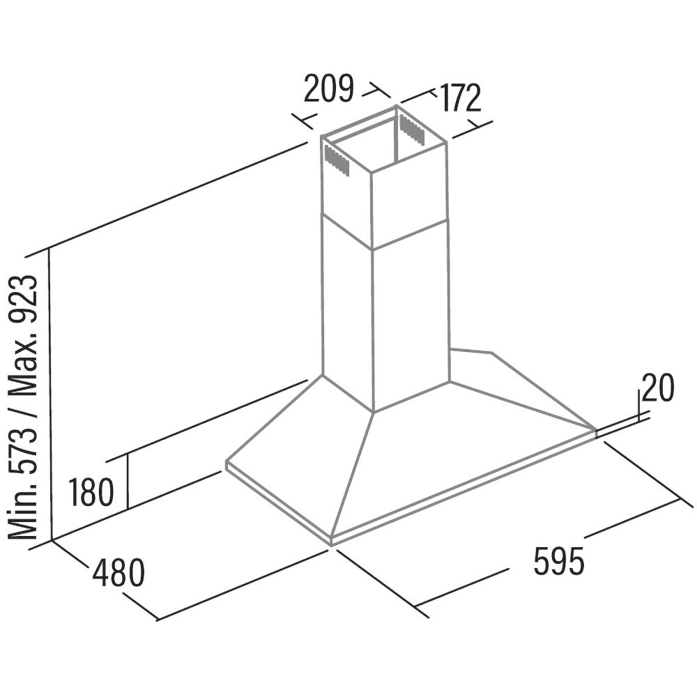 Hota decorativa CATA V3-T600 X, 1 motor, 335 m3/h, L 60 cm, inox