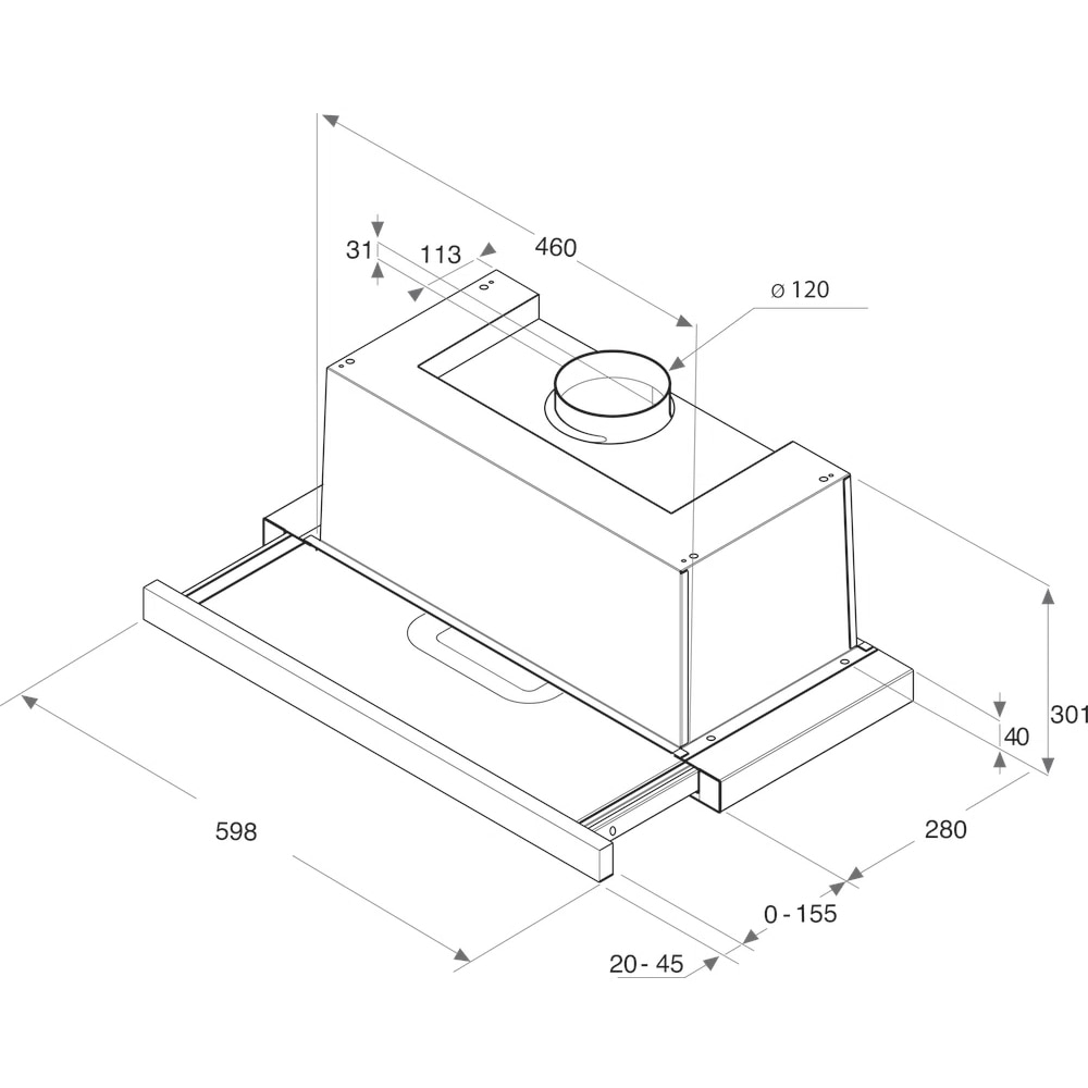 Hota incorporabila telescopica WHIRLPOOL WAHTT 64 LM K, 1 motor, 581 m3/h, L 60 cm, negru