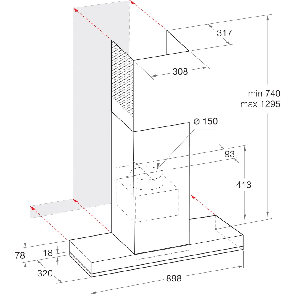 Hota decorativa WHIRLPOOL WHSS 90F L T C K, 1 motor, 432 m3/h, L 90 cm, negru