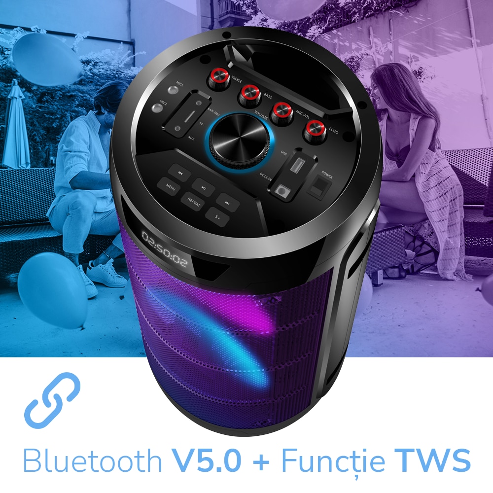 Boxa portabila E-BODA Party 200 Pro, Bluetooth, USB, Radio FM, negru