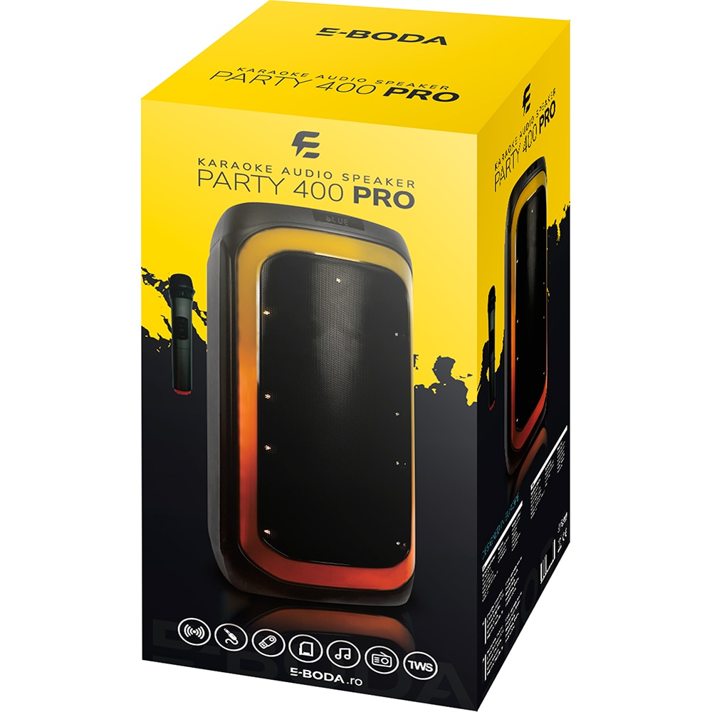 Boxa portabila E-BODA Party 400 Pro, Bluetooth, USB, negru