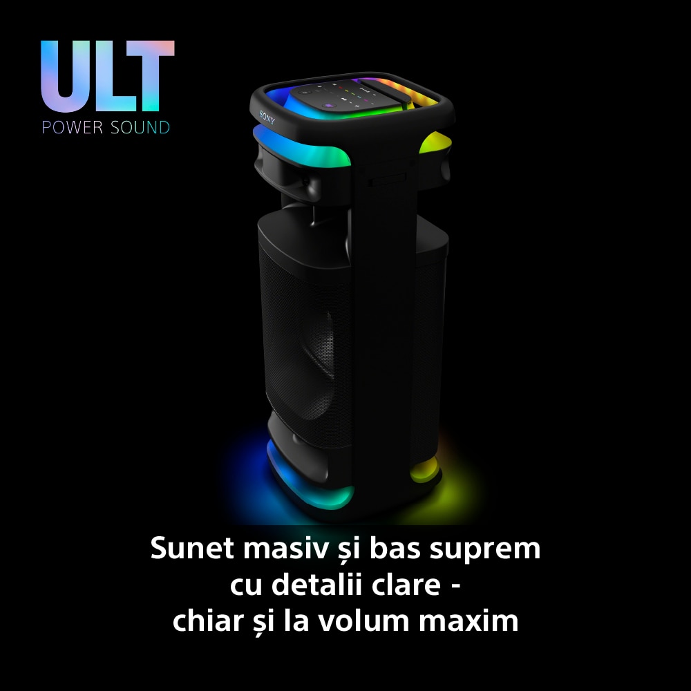 Sistem audio SONY ULT Tower 10, Bluetooth, USB, Ultimate Deep Bass, Microfon wireless, negru