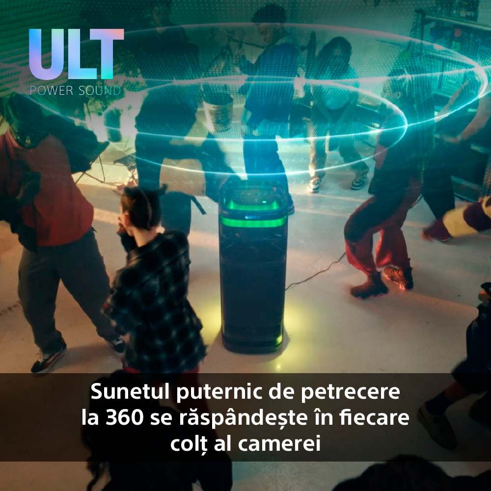 Sistem audio SONY ULT Tower 10, Bluetooth, USB, Ultimate Deep Bass, Microfon wireless, negru