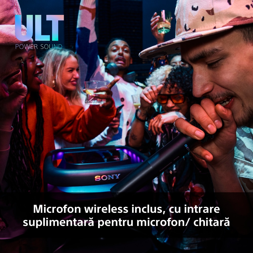 Sistem audio SONY ULT Tower 10, Bluetooth, USB, Ultimate Deep Bass, Microfon wireless, negru