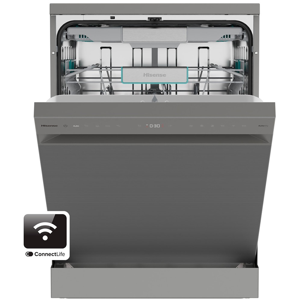 Masina de spalat vase independenta HISENSE HS693A90XAD, 16 seturi, 7 programe, 60 cm, Clasa A, Wi-Fi, gri