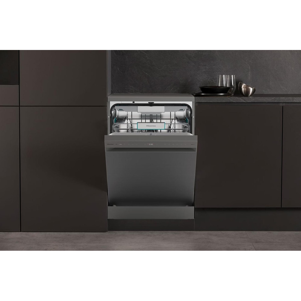 Masina de spalat vase independenta HISENSE HS693A90XAD, 16 seturi, 7 programe, 60 cm, Clasa A, Wi-Fi, gri