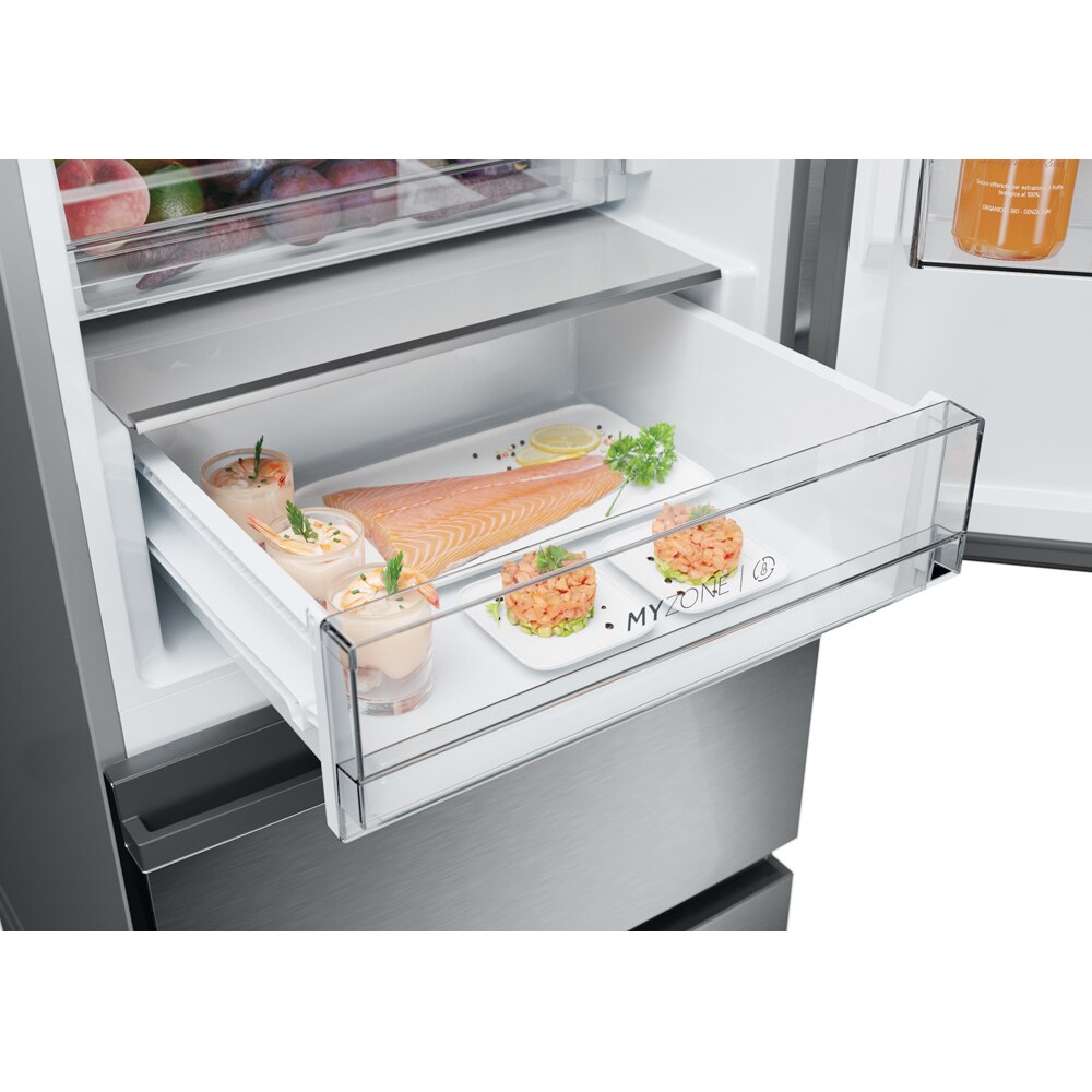 Combina frigorifica HAIER HTW5618DNMG, Total No Frost, 360 l, H 185 cm, Clasa D, Wi-Fi, inox