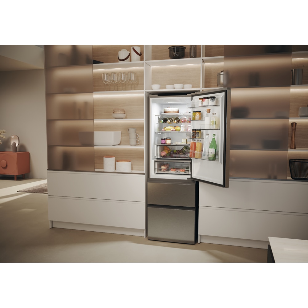 Combina frigorifica HAIER HTW5618DNMG, Total No Frost, 360 l, H 185 cm, Clasa D, Wi-Fi, inox