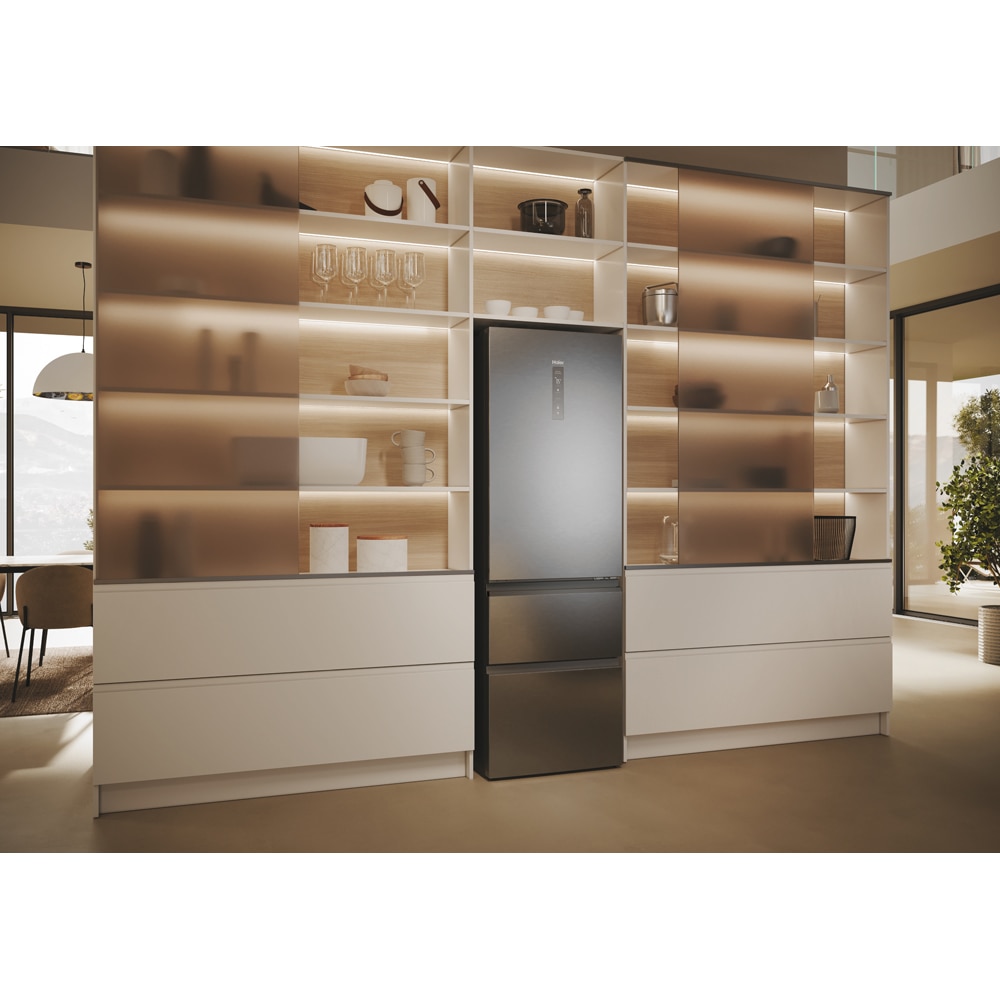 Combina frigorifica HAIER HTW5618DNMG, Total No Frost, 360 l, H 185 cm, Clasa D, Wi-Fi, inox
