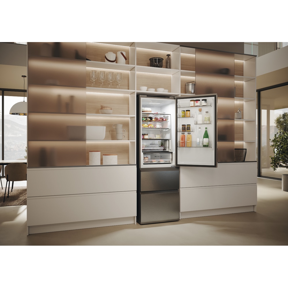 Combina frigorifica HAIER HTW5618DNMG, Total No Frost, 360 l, H 185 cm, Clasa D, Wi-Fi, inox
