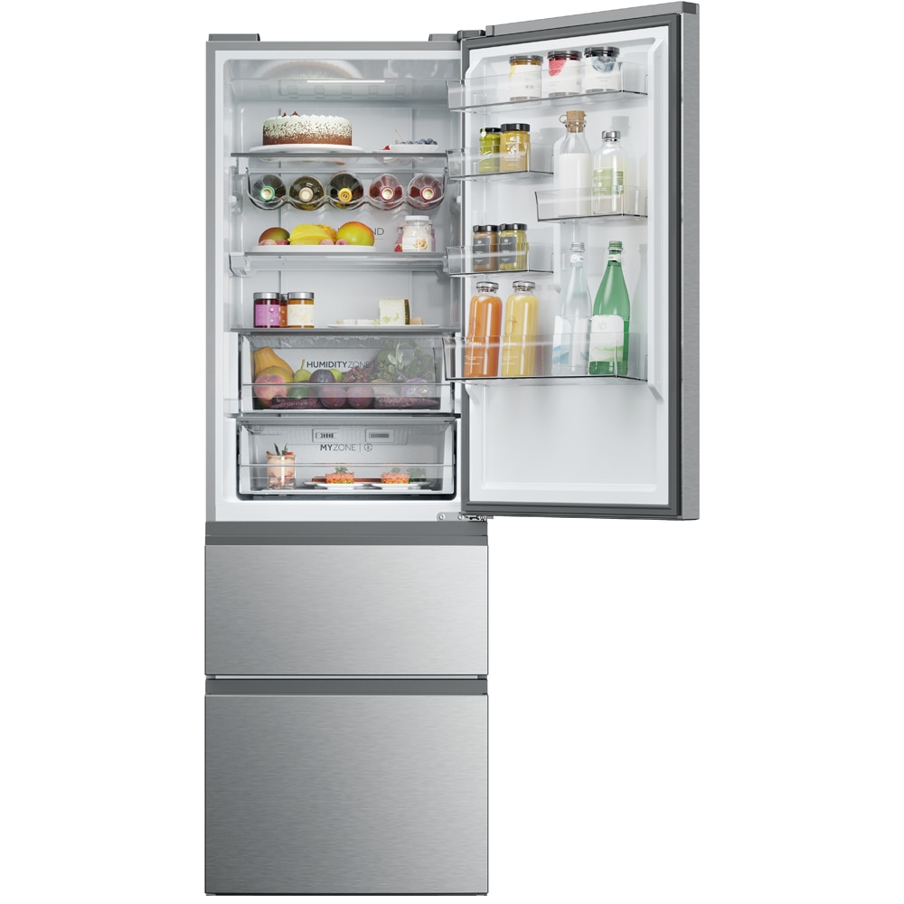 Combina frigorifica HAIER HTW5618DNMG, Total No Frost, 360 l, H 185 cm, Clasa D, Wi-Fi, inox