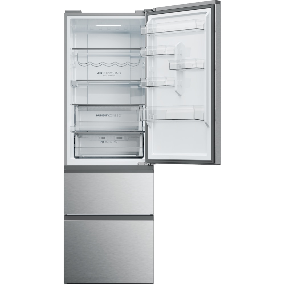 Combina frigorifica HAIER HTW5618DNMG, Total No Frost, 360 l, H 185 cm, Clasa D, Wi-Fi, inox