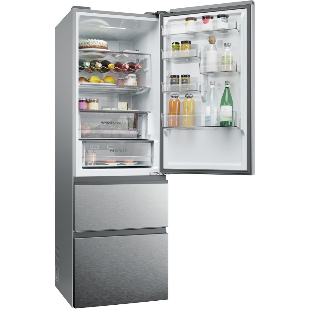 Combina frigorifica HAIER HTW5618DNMG, Total No Frost, 360 l, H 185 cm, Clasa D, Wi-Fi, inox