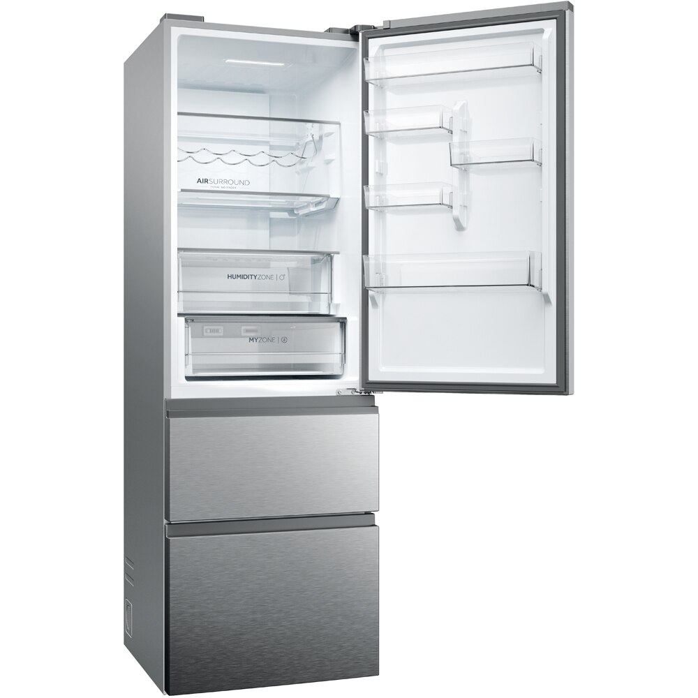 Combina frigorifica HAIER HTW5618DNMG, Total No Frost, 360 l, H 185 cm, Clasa D, Wi-Fi, inox