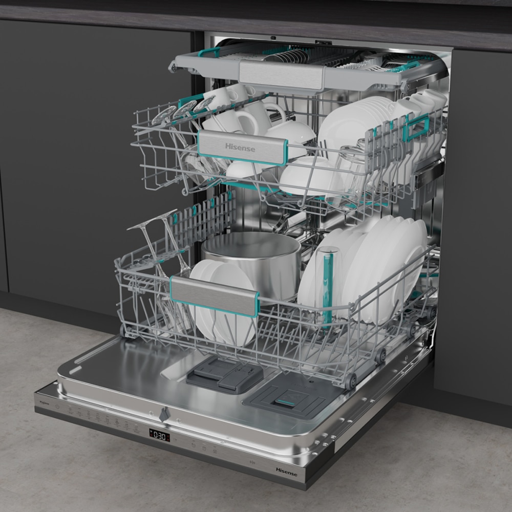 Masina de spalat vase incorporabila HISENSE HV693A65AD, 16 seturi, 7 programe, 60 cm, Clasa A, Wi-Fi, panou comanda argintiu
