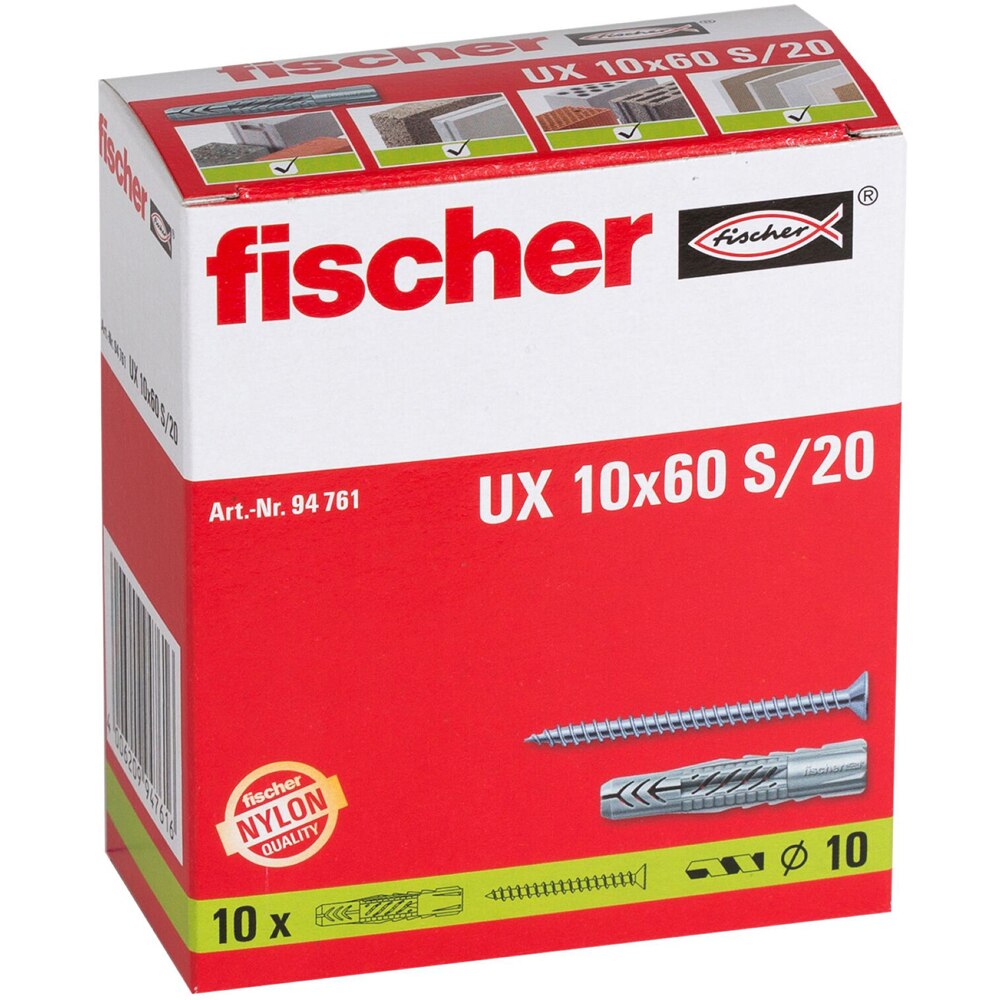 Surub cu diblu universal FISCHER UX, 10 x 65mm, 10buc