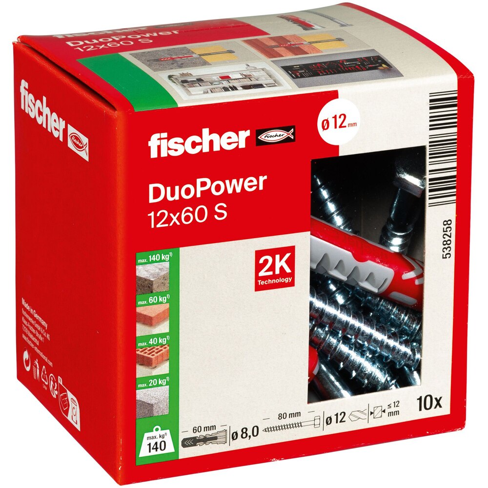 Surub cu diblu universal FISCHER DuoPower, 12 x 75mm, 10buc