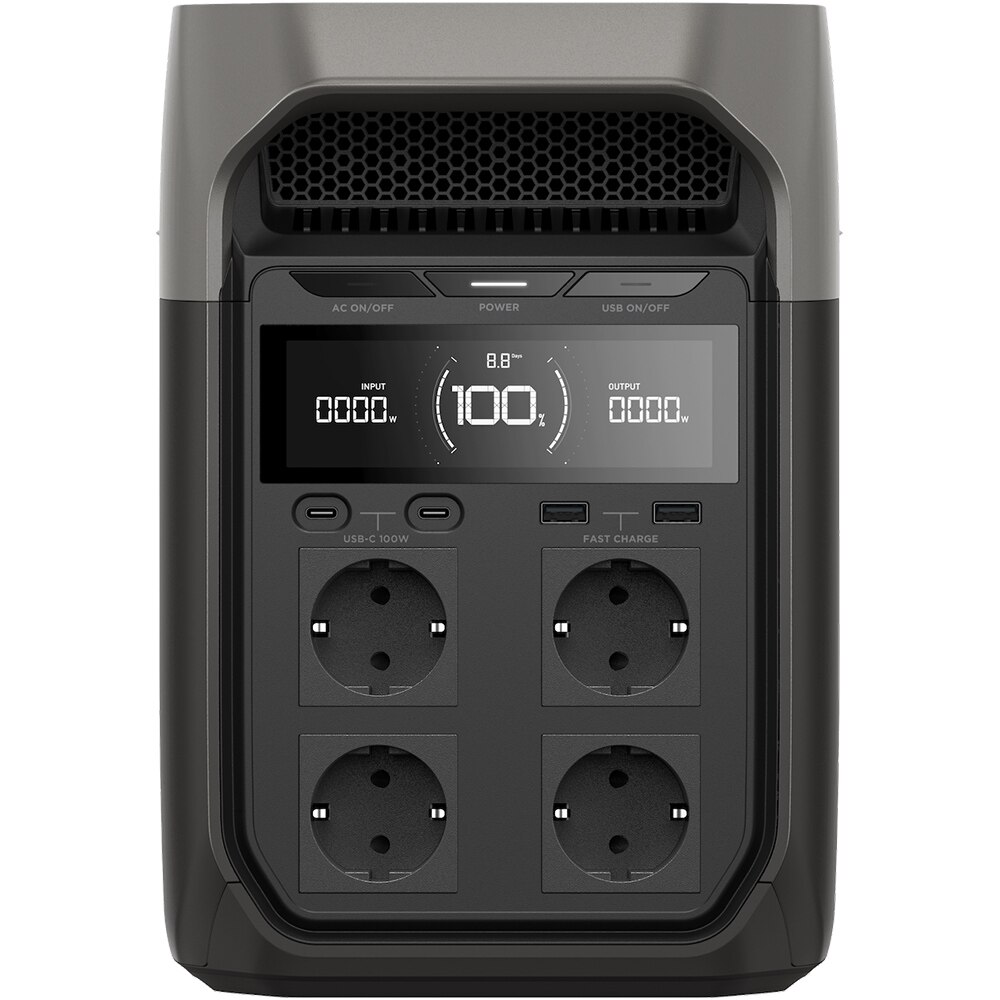 Statie de incarcare portabila ECOFLOW Delta 3, 1800W, 1024Wh, AC, USB-A, USB-C, MC4, XT60, negru