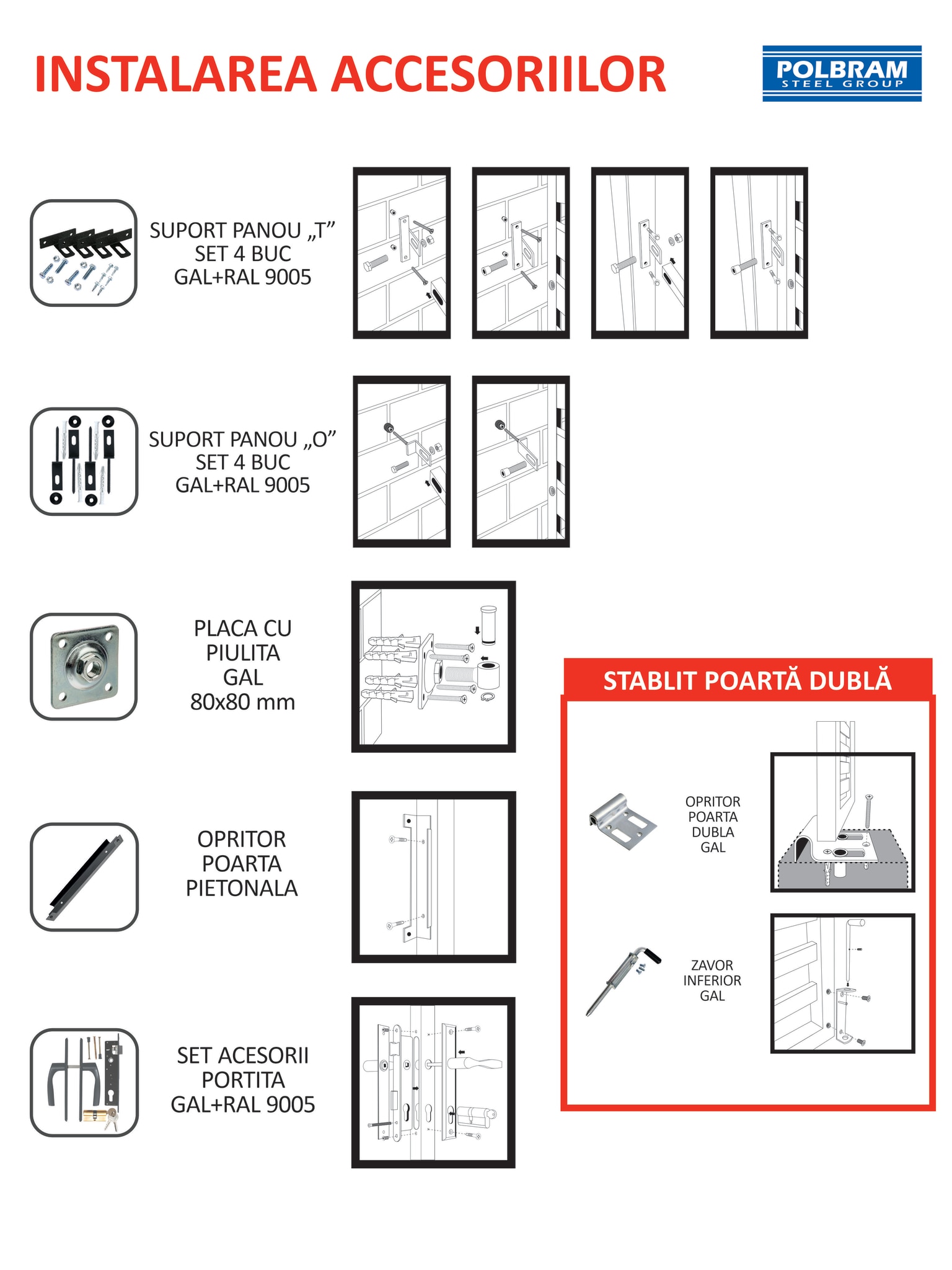 Kit blocare poarta, negru, 22 x 18 x 3 cm • Polbram