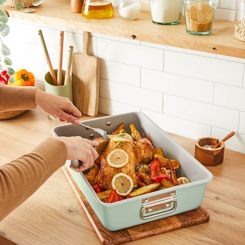 Tava de copt TEFAL Ceramik J1756204, 40x28cm, otel, verde