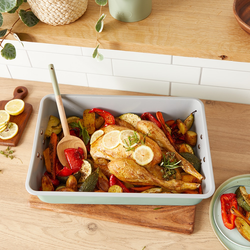 Tava de copt TEFAL Ceramik J1756204, 40x28cm, otel, verde