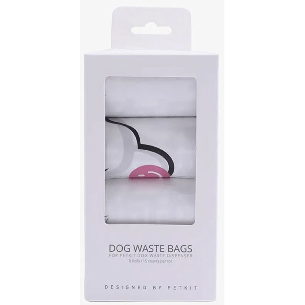 Pungi igienice pentru caini PETKIT, 8 role/15 bucati, alb