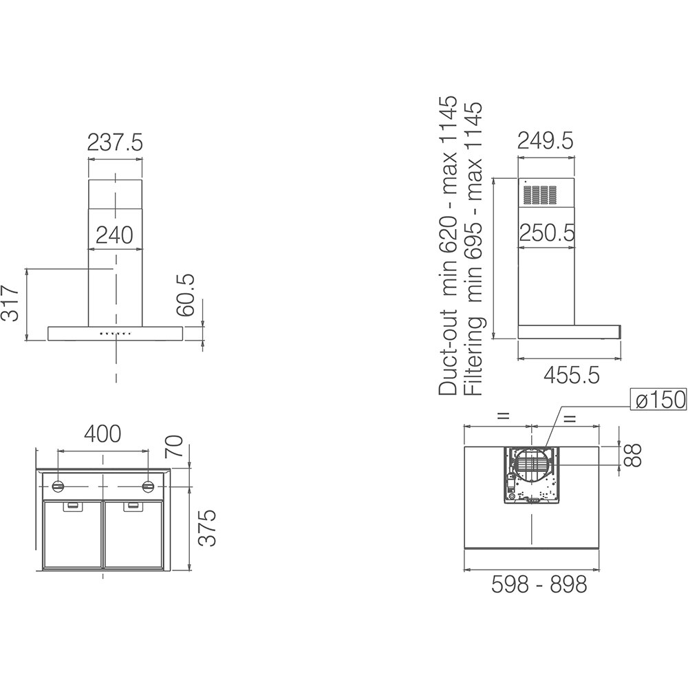 Hota decorativa ELICA Joy BLIX/A/60, 1 motor, 1000 m3/h, L 60 cm, negru-inox