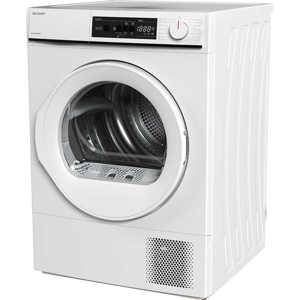 Uscator de rufe SHARP KD-NHA7S6GWE-EE, Pompa de caldura, 7 kg, 15 programe, Clasa E, alb
