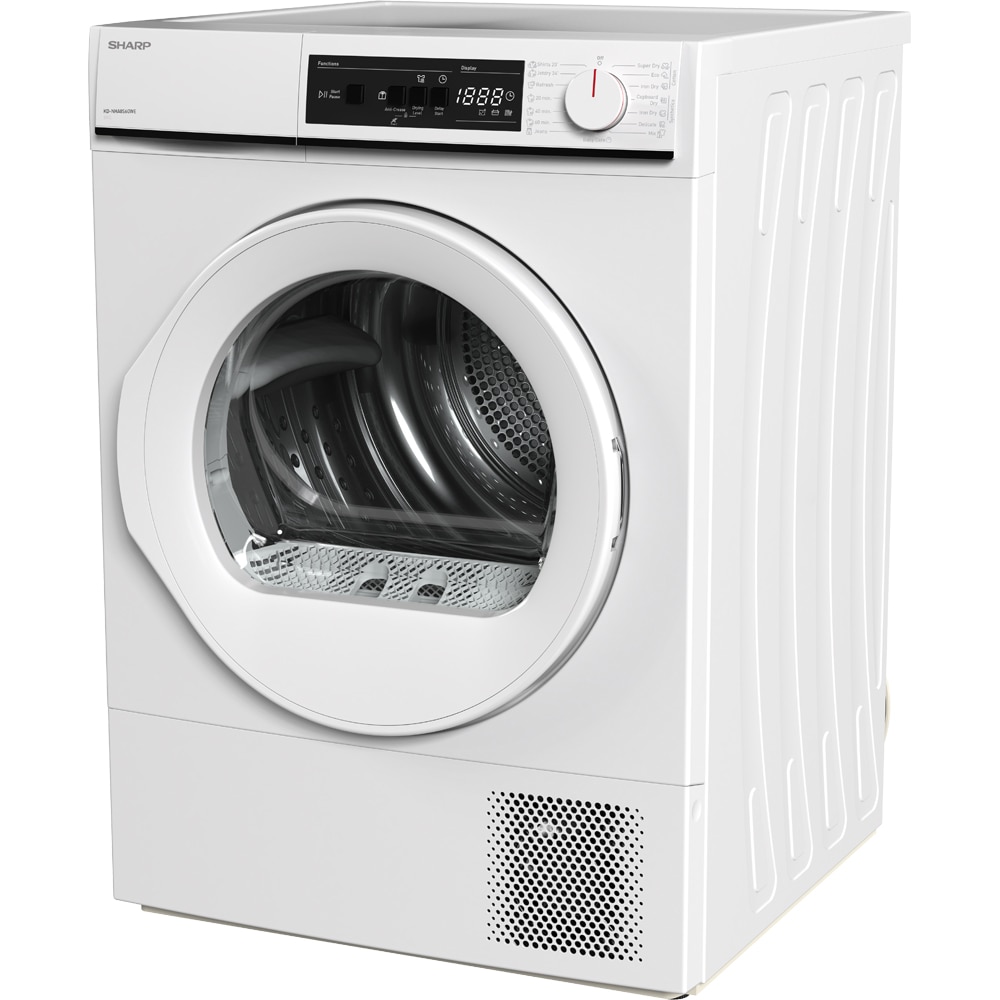 Uscator de rufe SHARP KD-NHA8S6GWE-EE, Pompa de caldura, 8 kg, 15 programe, Clasa E, alb