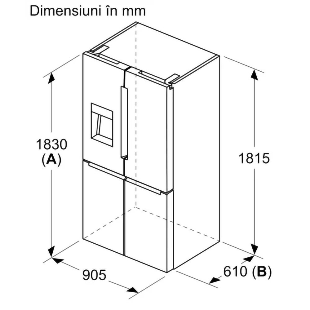 Side by Side BOSCH KFI96AXEA, Total No Frost, 574 l, H 183 cm, Clasa E, Dozator apa, dark inox