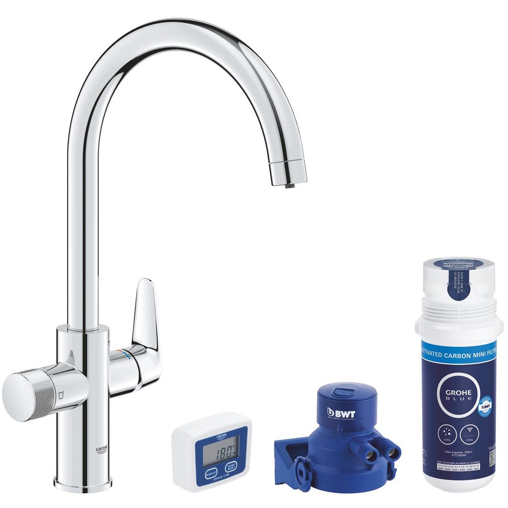 Baterie bucatarie GROHE Blue Pure StartCurve 30593000, tip C, filtrare, alama, argintiu