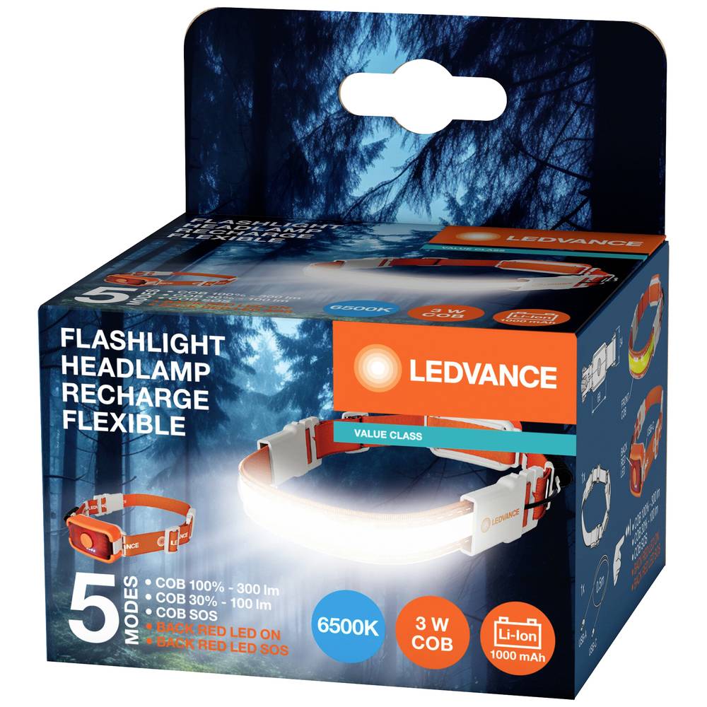 Lanterna LED frontala LEDVANCE 4099854175886, 3W, 300 lumeni, acumulator, portocaliu