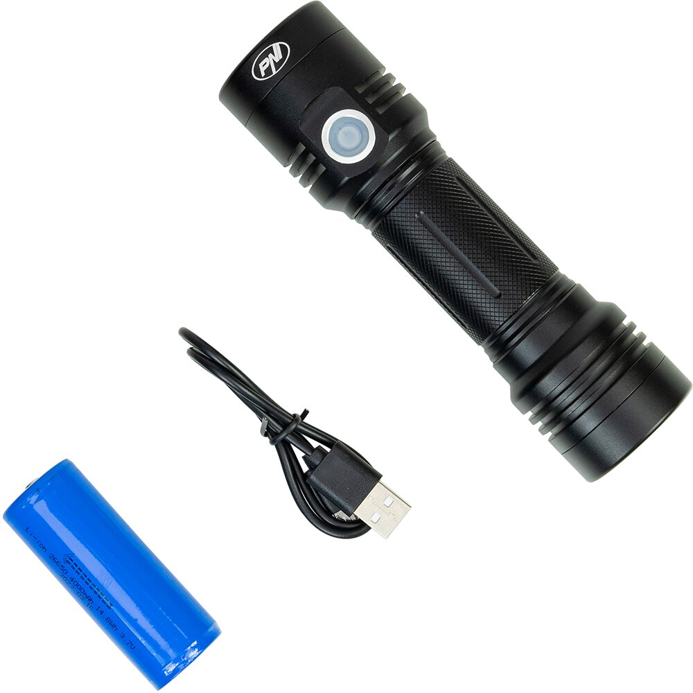 Lanterna LED PNI Adventure F200, 4000mAh, IPX4, micro USB, negru