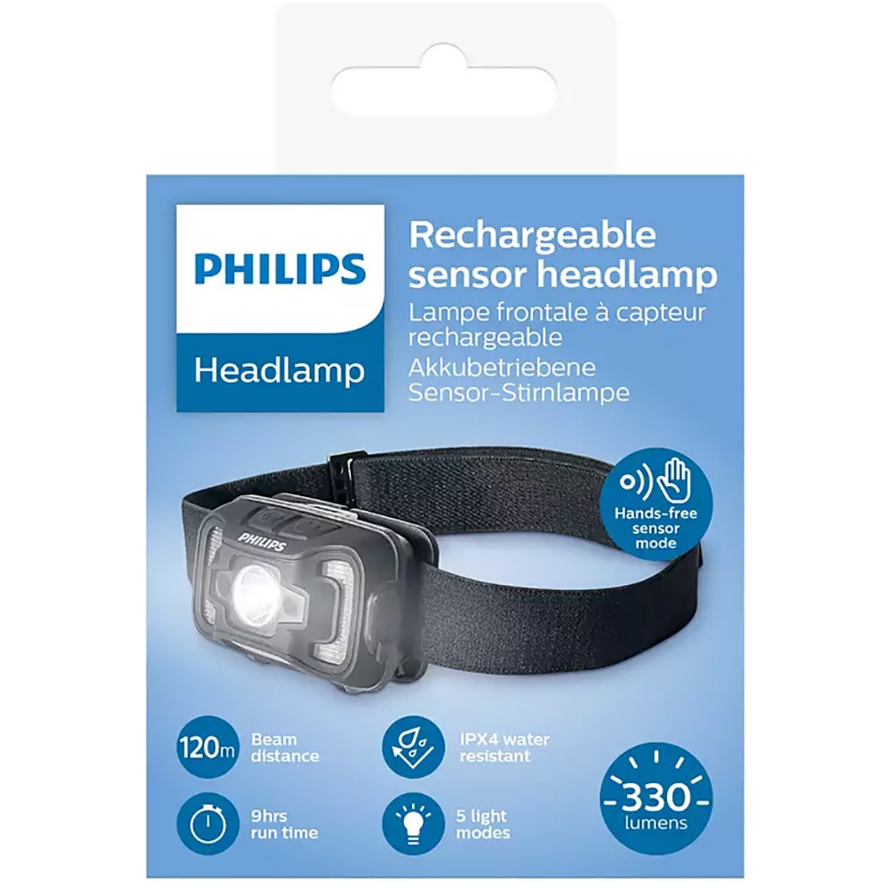 Lanterna LED frontala PHILIPS SFL2000RH/10, 330 lumeni, acumulator, negru