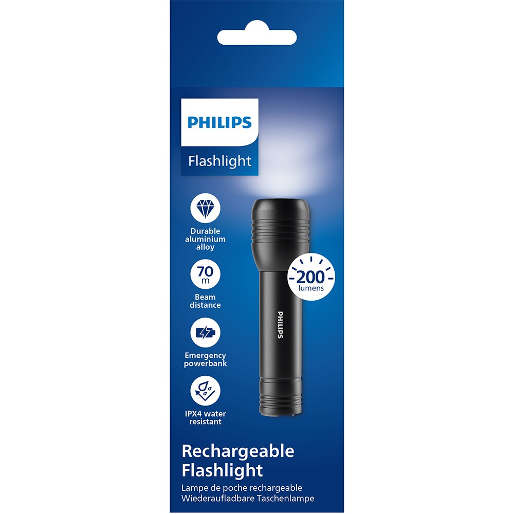 Lanterna LED PHILIPS SFL7003R/10, 200 Lumeni, acumulator, negru