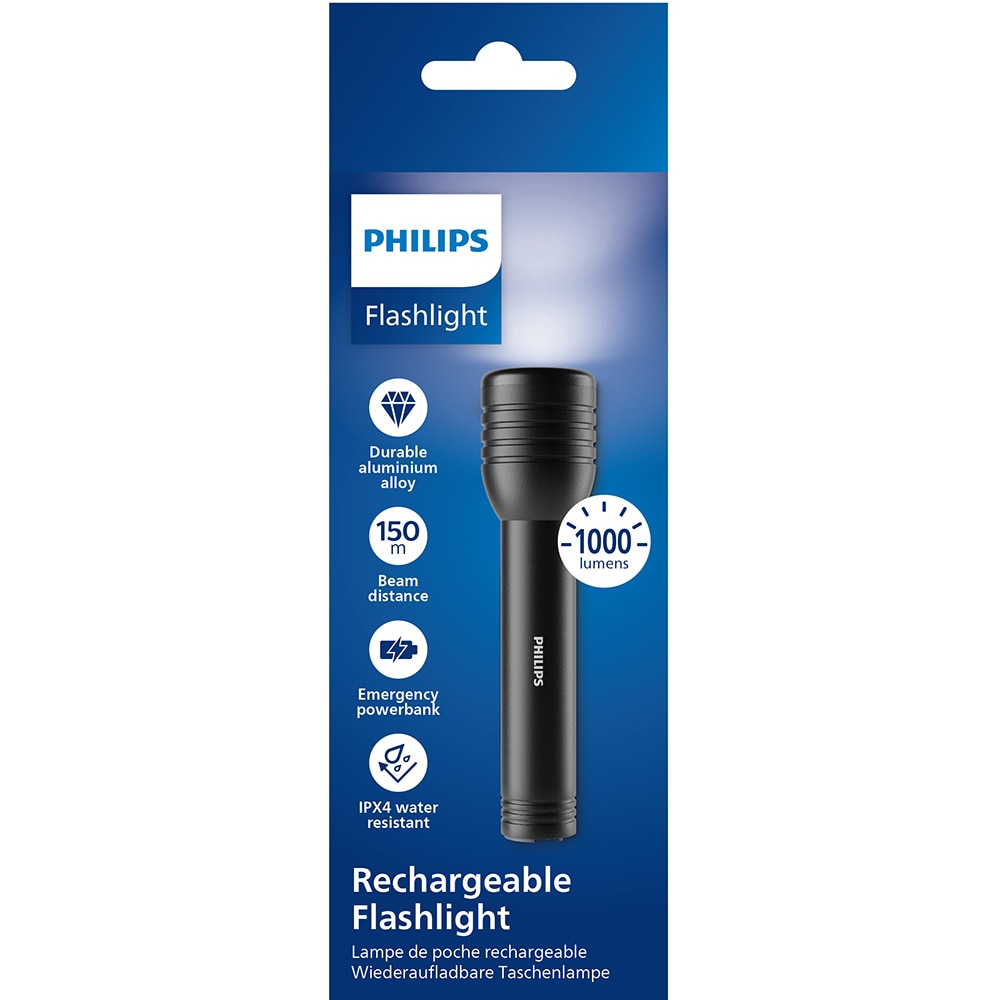 Lanterna LED PHILIPS SFL7005R/10, 1000 Lumeni, acumulator, negru
