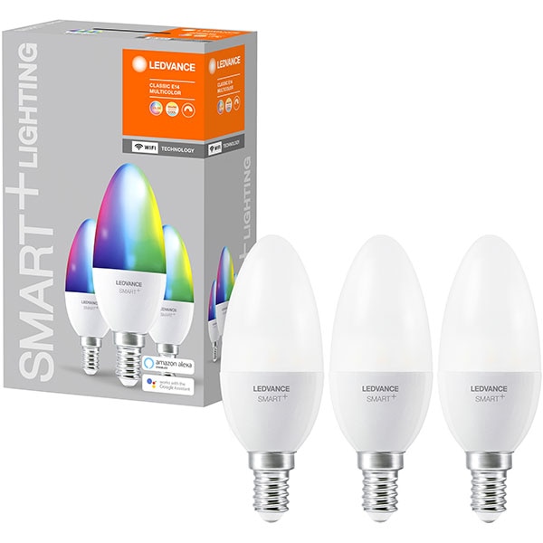 Set 3 becuri LED Smart LEDVANCE Candle 40, E14, 5W, 470lm, Wi-Fi, RGB