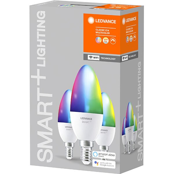 Set 3 becuri LED Smart LEDVANCE Candle 40, E14, 5W, 470lm, Wi-Fi, RGB