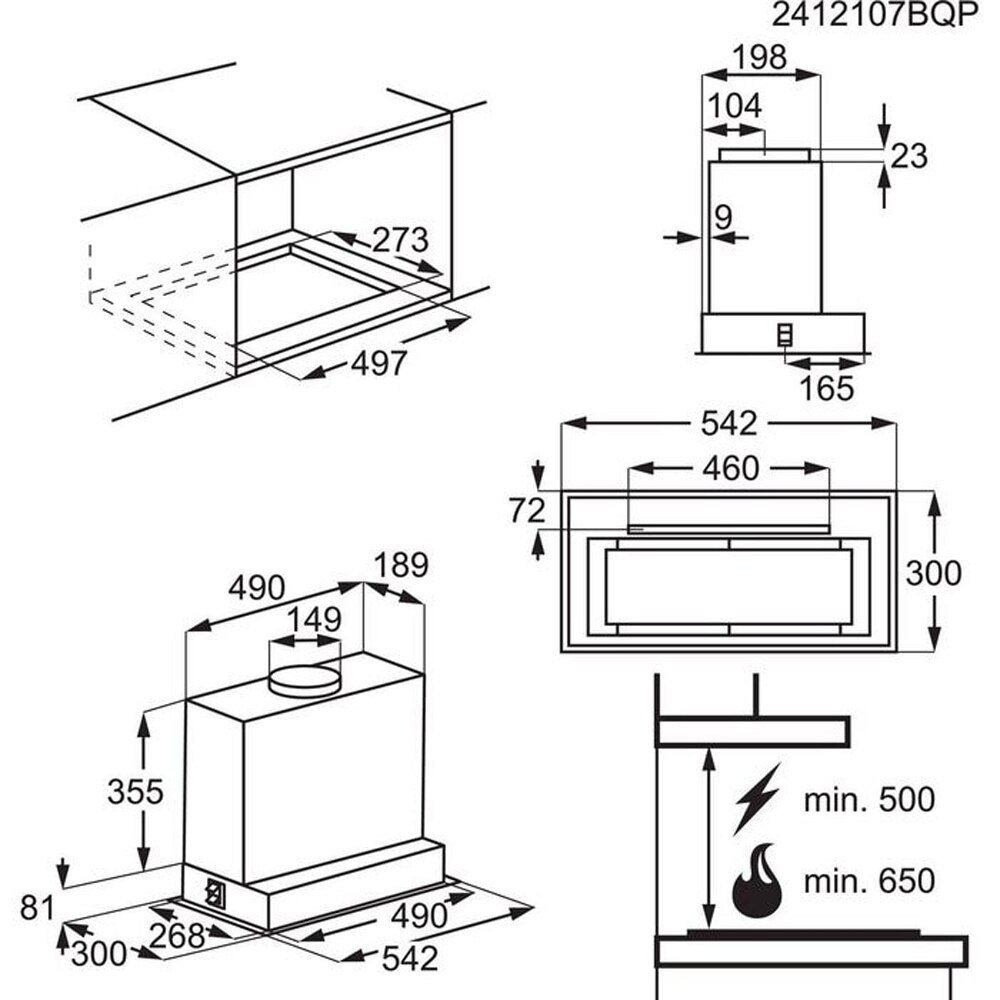 Hota incorporabila ELECTROLUX LFG916K, 1 motor, 680 m3/h, L 54 cm, negru