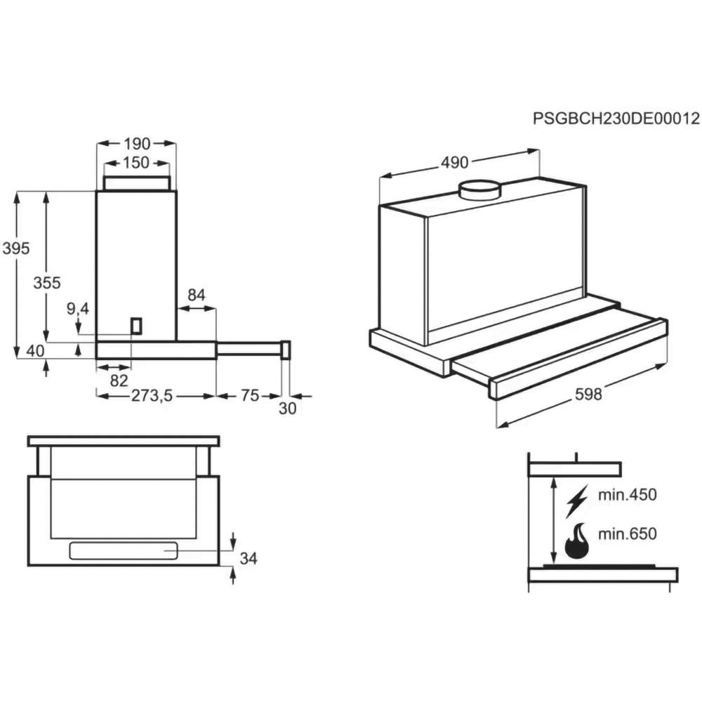 Hota incorporabila telescopica ELECTROLUX LFP816K, 1 motor, 650 m3/h, L 60 cm, negru