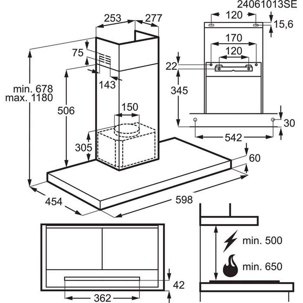 Hota decorativa ELECTROLUX LFT816K, 1 motor, 730 m3/h, L 60 cm, negru mat