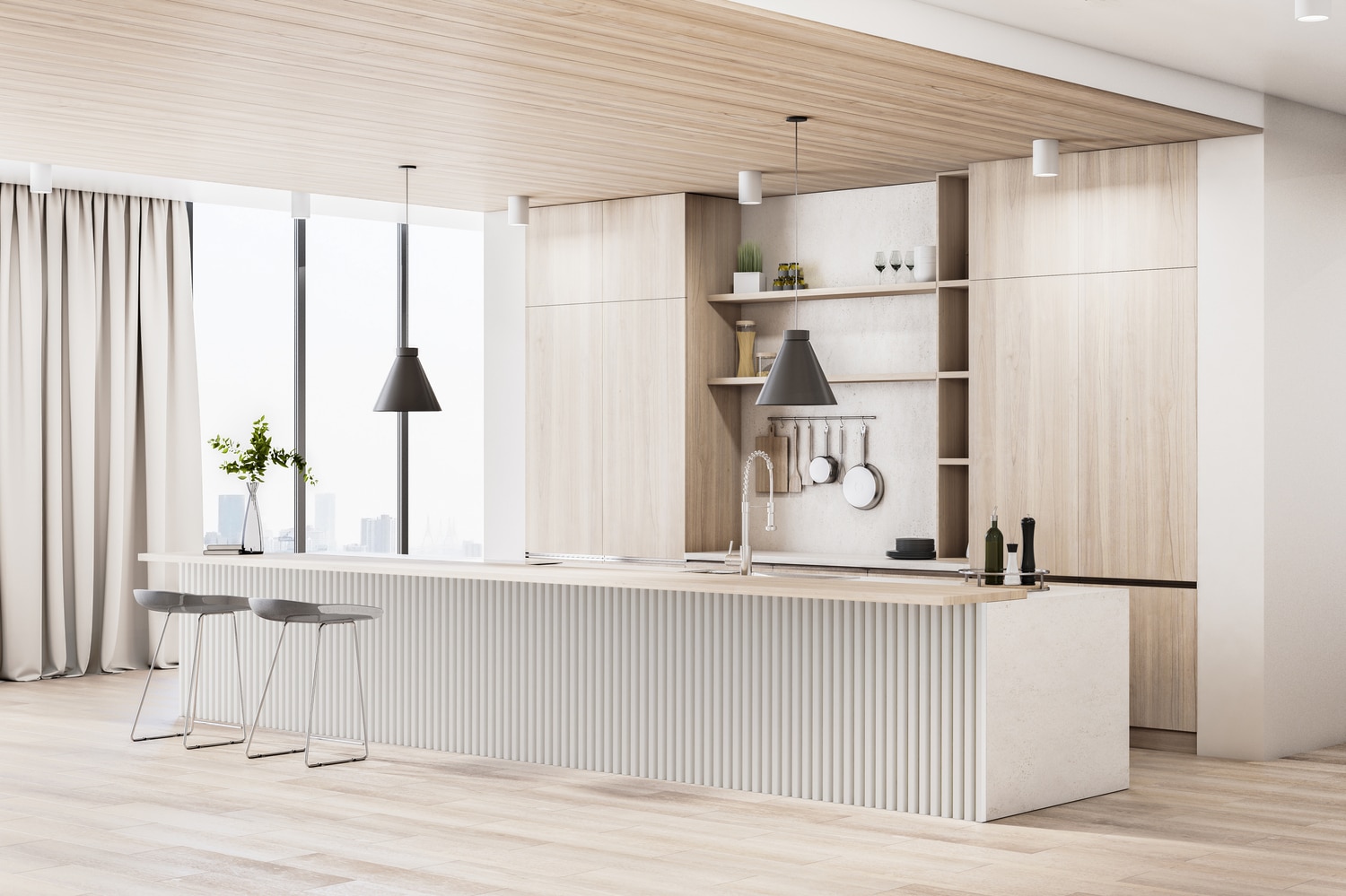 Panou riflaj decorativ, 265 x 15 x 3 cm, MDF, slim alb stejar  Linea