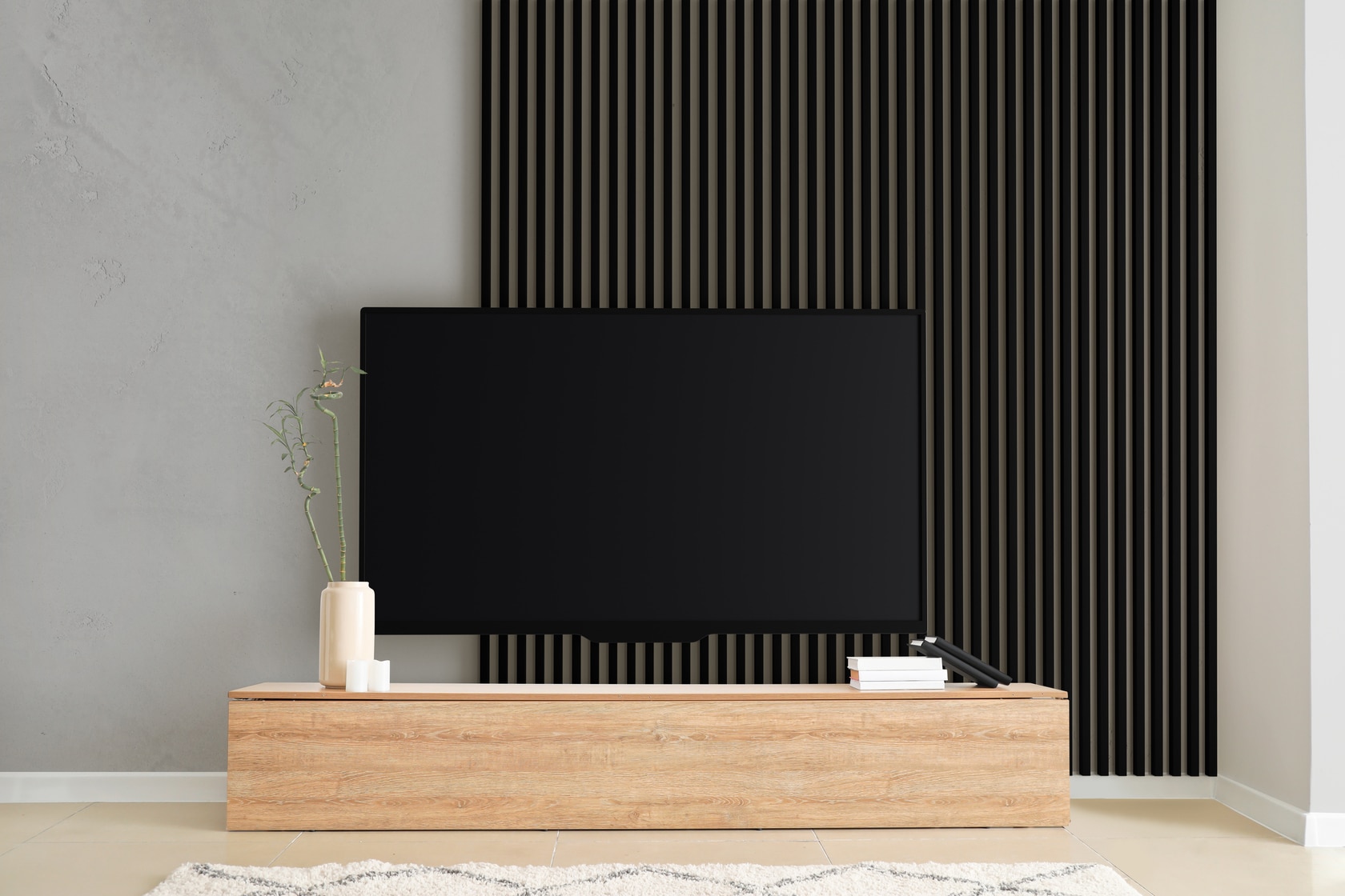 Panou riflaj decorativ, 265 x 15 x 3 cm, MDF, slim negru stejar  Linea